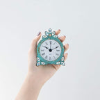 NIKKY HOME Vintage Pewter Quartz Mini Table Clock with Crystal Shining Rhinestone, 2.87 x 1.37 x 3.87 Inches, Aqua