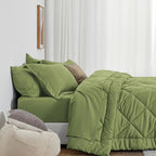 Love's cabin Twin XL Comforter Set Olive Green, 5 Pieces Twin XL Bed in a Bag, All Season Bedding Sets with 1 Comforter, 1 Flat Sheet, 1 Fitted Sheet, 1 Pillowcase and 1 Pillow Sham
