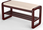 Solid Wood Shoe Rack, 2 Tier Shoe Storage Bench with Cushion Seat, 10 Pair Shoe Organizer for Entryway, Walnut, 39 Inch