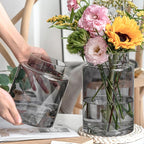 9 Inch Tall Vases for Flowers, Large Glass Vase for Centerpieces, Clear Glasses Home Decor Modern Jarrones Decorativos for Wedding Living Room Dining Table (Gray)