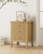 Fluted Nightstand, Farmhouse Night Stand with 3 Drawers, Mid Century Modern Side Accent Table,Bedside End Table for Bedroom, Living Room, Oak