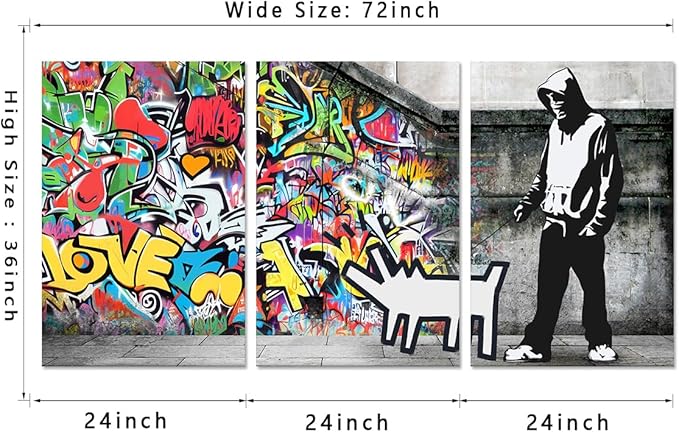 Novatique Banksy Canvas Wall Art Graffiti Pictures Wall Decor Abstract Painting Pop Art Wall Decor Street Art Canvas Print for Living Room Bedroom, 24"x 36"x 3Pcs