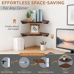 Demigo Hexagon Corner Floating Shelves Wall Mount (Set of 2) – Solid Acacia Wood with Hidden Brackets & Cable Hole – Rustic & Modern Space-Saving Shelves for Bedroom Living Room Office Kitchen