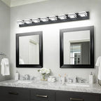 SOLFART 52inch Black Vanity Lights Fixtures - 8 Lights LED Modern Acrylic Matte Black Vanity Lights Bathroom Wall Lighting Over Mirror
