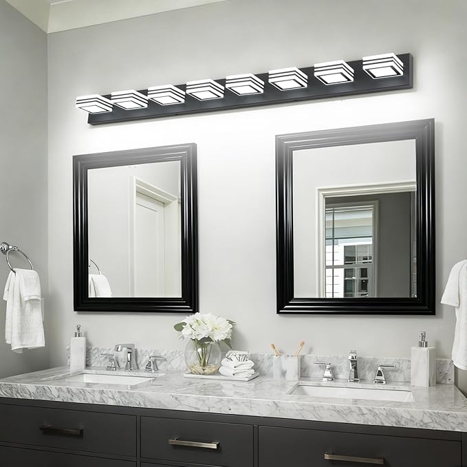 SOLFART 52inch Black Vanity Lights Fixtures - 8 Lights LED Modern Acrylic Matte Black Vanity Lights Bathroom Wall Lighting Over Mirror
