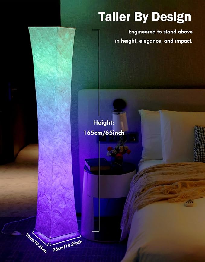 LEONC RGB+CCT Floor Lamp with Remote, 1800lm LED Tuya Smart 9W×2 Bulbs, 61" Smart Modern Floor Lamp with Alexa, Music Sync and 16 Million Colors, Color Changing Standing Lamp for Bedroom Living Room