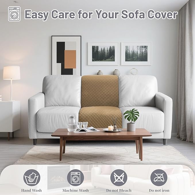 Recliner Sofa Covers 100% Waterproof Velvet L Shape Recliner Couch Covers for Dogs Pets Washable Anti Slip 1 Additional Couch Cover for Reclining Couch (Additional Seat, Light Brown)