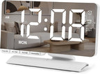SZELAM Digital Clock,Alarm Clock Bedside,7.3'' Large LED Mirror with Date Display,Dual Alarm with 3 Mode,Brightnee Adjust,DST,Snooze Function,USB C Charging Port,5 Levels Volume for Desk Bedroom Teens