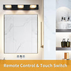 Megastar Rechargeable Battery Operated Vanity Light, Remote Control, 3CCT, 60W Equivalent Acrylic Matte Black Bathroom Vanity Lights Over Mirror, 3 Lights,Non-Hardwired/Power Outage,21.6Inch