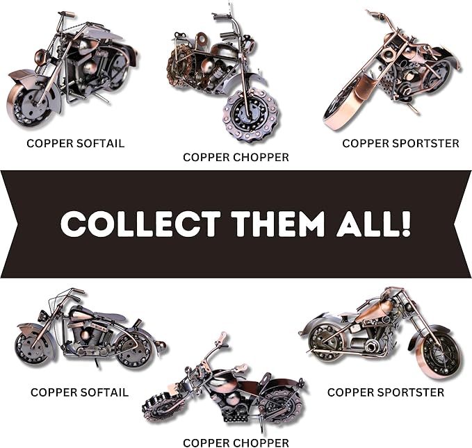 Trebisky Metal Motorcycle Sculpture (Copper Sportster) – Vintage Scrap Art Desk Decor for Office & Home, Unique for Dad, Men, Father, or Biker Enthusiasts