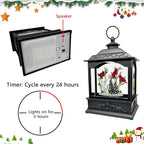 Christmas Snow Globes Lantern with Music & Timer - USB/Battery Operated LED Glittering Globe Lantern, Snow Globe Decoration for Home Holiday Decor (Red Robin)