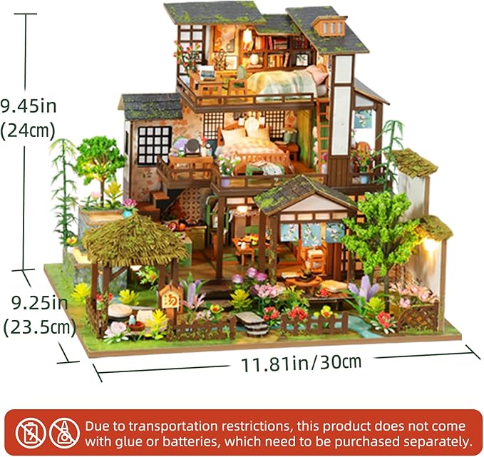 DIY Miniature House Kit with LED Lights, Bamboo Spring Courtyard Wooden Mini House Building Kit for Adults & Teens, Creative Crafts for Women, Friends & Hobbyists