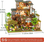 DIY Miniature House Kit with LED Lights, Bamboo Spring Courtyard Wooden Mini House Building Kit for Adults & Teens, Creative Crafts for Women, Friends & Hobbyists