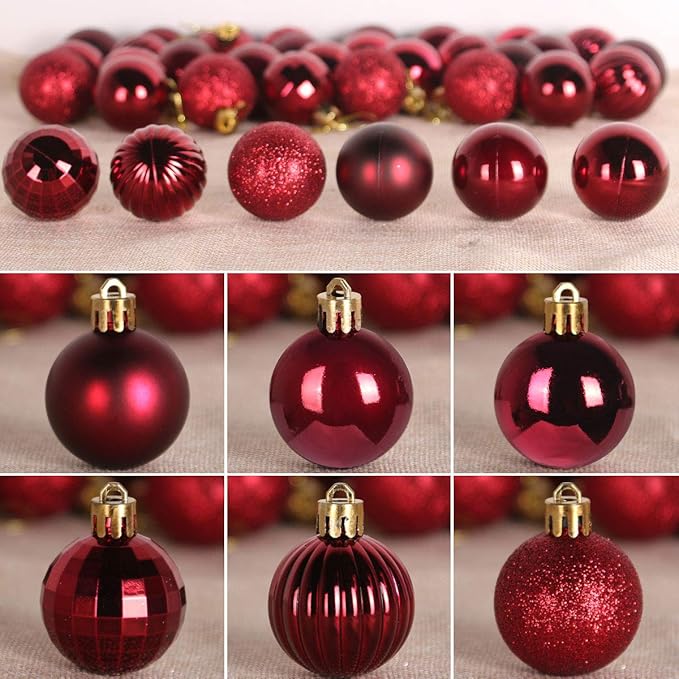 GameXcel Christmas Balls Ornaments for Xmas Tree - Shatterproof Christmas Tree Decorations Small Hanging Ball Wine Red 1.6 Inch x 36 Pack
