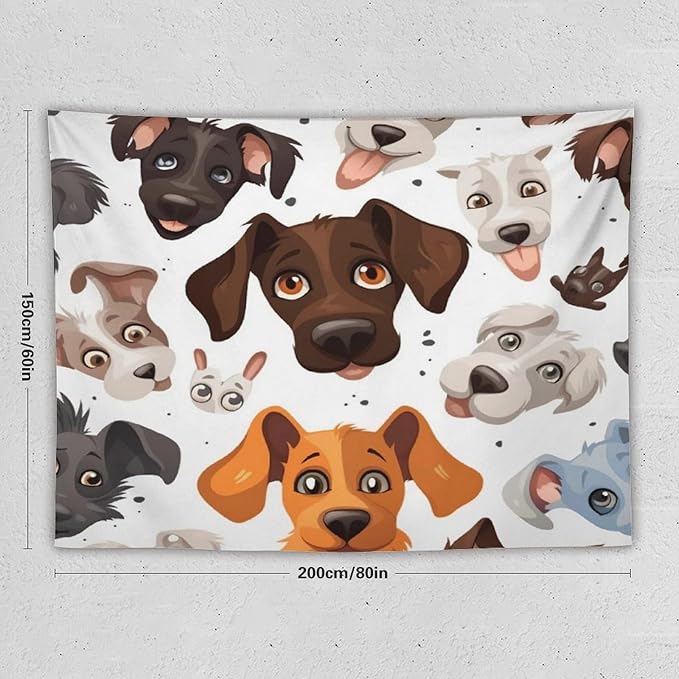 VUMIVI Cartoon Dog Head Tapestry Adorable Pets Humorous Style Abstract Art Illustration Tapestry Wall Hanging for Living Room Bedroom Dorm Classroom Aesthetic Decor W80xL60in