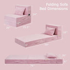 Folding Sofa Bed, 4 in 1 Convertible Sleeper Chair with Pillow, Single Memory Foam Fold Out Chair Bed, Modern Floor Futon Sofa Couch Mattress for Living Room/Guest/Apartment, Pink