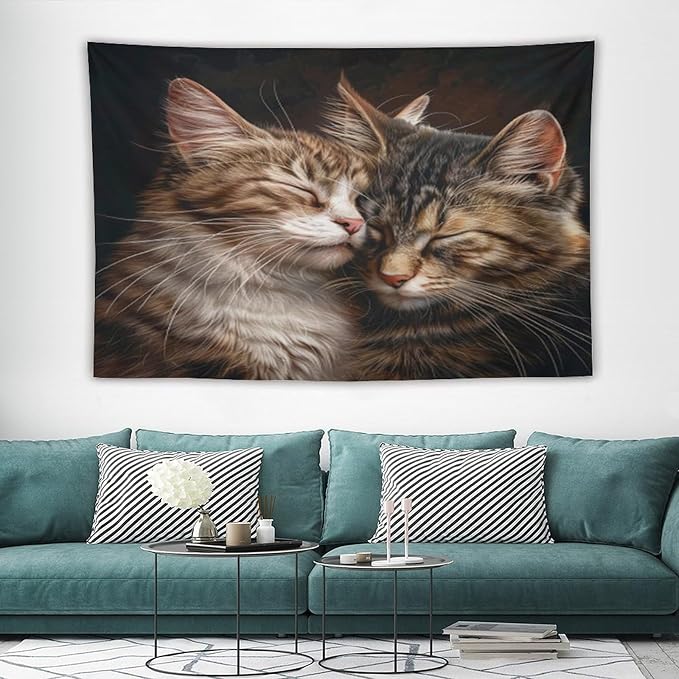 VUMIVI Cat Tapestry Adorable Animals Two Kittens Snuggling Together Vintage Print Realistic Design Tapestry Wall Hanging for Living Room Bedroom Dorm Classroom Aesthetic Decor W60xL40in