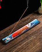 Japanese Incense Stick Holder with Ash Catcher - Ceramic Incense Burner with Traditional Ukiyo-e Art, for Zen Meditation, Home Decor & Gift