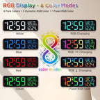 Peakeep Kids Digital Alarm Clock for Bedrooms, Date Day of Week Large Display Numbers 6 Brightness Dimmer, 5 Volume Loud for Heavy Sleepers, 8 RGB Colors Electric Desk Clock Battery Backup, Auto DST