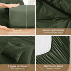 Sasttie King Size Comforter Set, 7-Piece Bed in a Bag, Pintuck Bedding Set for All Season, Includes Comforter, Flat Sheet, Fitted Sheet, Pillowcases and Pillowshams, Dark Green