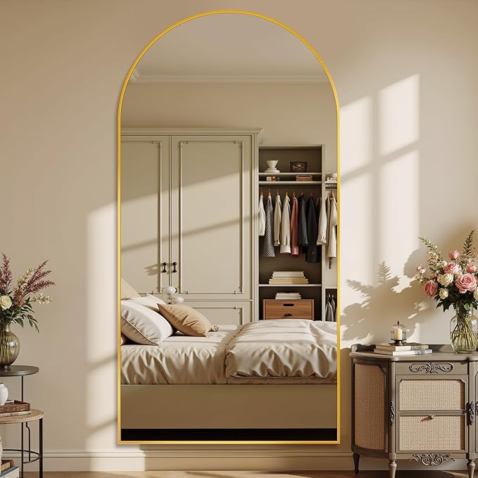Suidia Arched Full Length Mirror, 78"x38" Floor Mirror Freestanding, Floor Standing Full Body Mirror with Stand for Bedroom, Hanging Leaning Mounted for Living Room Cloakroom, Gold