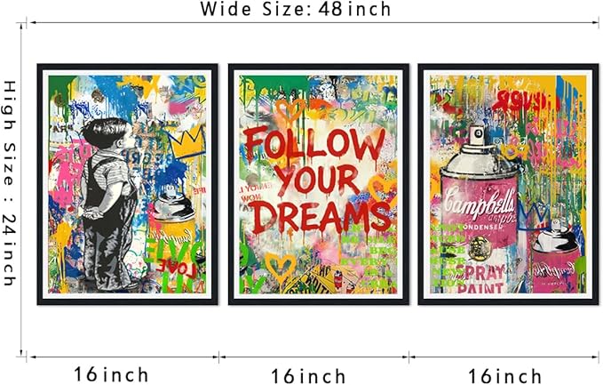 Novatique Modern Street Graffiti Wall Art Abstract Graffiti Street Print Pictures Colorful Banksy Poster for Living Room Bedroom Ready to Hang,16" x 24" x 3pcs