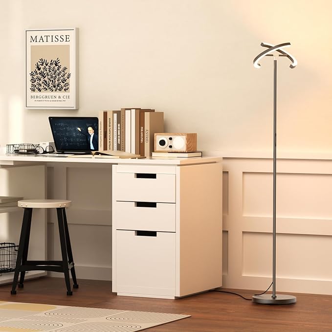 Gunmetal Gray LED Floor Lamp - Rotatable Standing Lamp for Living Room Bedroom, 22W Dimmable Floor Readig Light with Touch/Remote Control, Modern Corner Lamp for Office, Brightness Adjustable