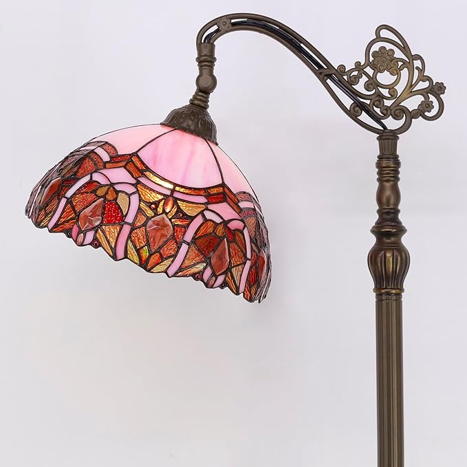 Tiffany Floor Lamp Stained Glass Lamp 18.88X12X67 Inch Angle Adjustable Arched Gooseneck Antique Reading Light (Pink Jewelry)