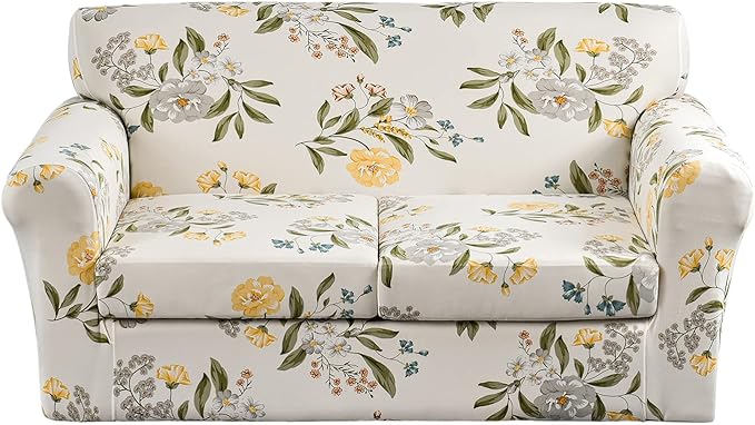 KRFOONN 3 Piece Stretch Sofa Couch Covers for 2 Cushion Couches Printed Sofa Loveseat Slipcover with 2 Separate Seat Cushion Covers Washable Sofa Slip Covers Furniture Protector (Loveseat, 24), Medium
