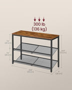 VASAGLE Shoe Rack for Entryway, 3-Tier Shoe Rack Organizer with Storage Shelves and Spacious Top, Freestanding, Adjustable, Industrial, Rustic Brown and Ink Black ULBS043KD01