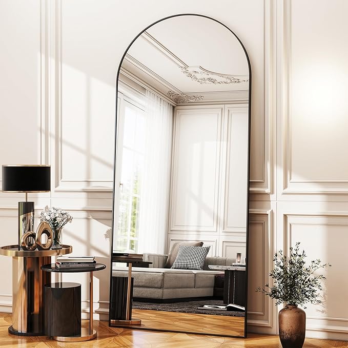 Arched Full-Length Mirror, 36"x78" Arched Floor Mirror with Stand, Wall-Mounted for Bathroom, Dressing Room - Hanging or Leaning - Full Body Mirror for Bedroom, Black