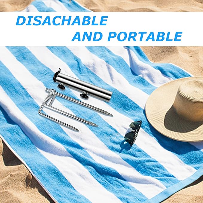 Beach Umbrella Sand Anchor with 4 Legs, Removable & Adjustable Heavy Duty Metal Sun Holder, Outdoor Umbrella Stand Steel Anchor for Beach Grass Sand (Small)