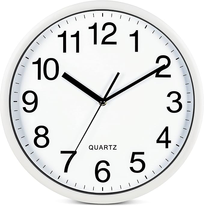 Bernhard Products White Wall Clocks Large 13 Inch, Silent Non Ticking 2 Pack, Quality Quartz Battery Operated Round Easy to Read Home/Office/Business/Classroom/School Clock, Black