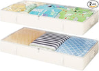 2-Pack Under Bed Storage, 6 Inches Tall Closet Organizers and Storage Bins with Sturdy Sidewalls/Bottom/4 Handles, Beige