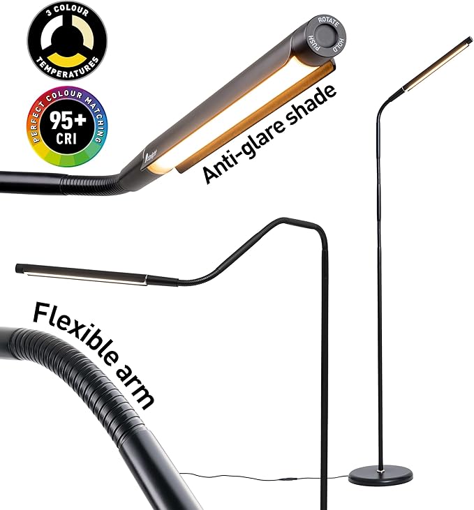 Daylight Electra U35231 Floor Lamp Modern Design, Adjustable Color Temperature Cool, Warm, Black, 1 Count