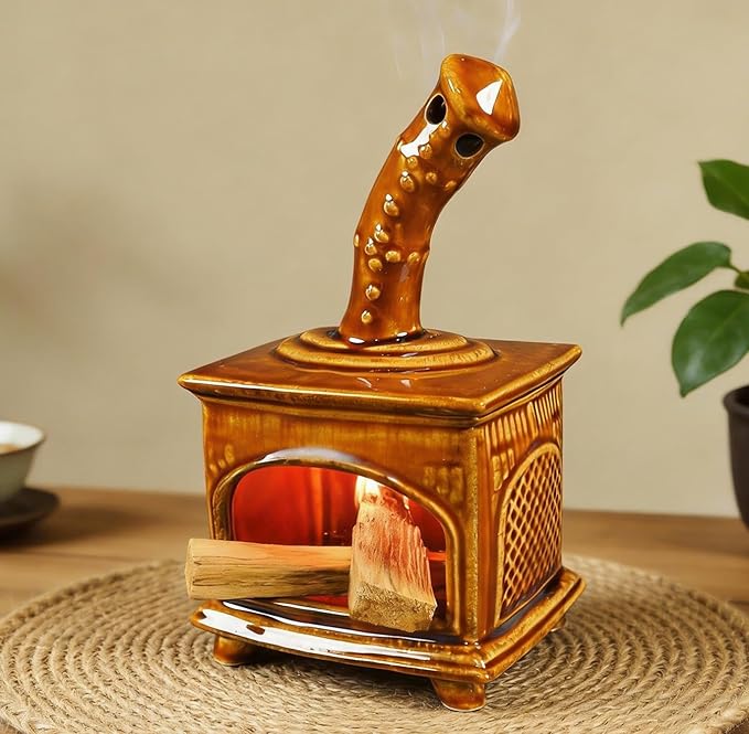 Farmland Brown Ceramic Palo Santo Holder & Mini Chiminea Smudge Bowl - Versatile Burner for Sage Sticks, Incense Cones, Copal & Candles - Perfect for Yoga,Zen Ash,Meditation & Mindfulness