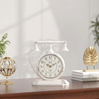 Vintage Table Clock, Desk and Shelf Decor Clock, White Antique Telephone Style Mantel Clocks, for Living Room, Farmhouse, Bedroom, Bedside, Gift (7.3" H x 7.3" W)