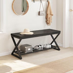 LVB Black Entryway Bench with Storage, Indoor Shoe Bench with Seating for Hallway, Accent Storage Bench for Living Room Bedroom, Simple Small Shoe Rack Benchs for Foyer Entrance, Black Oak, 39 inch