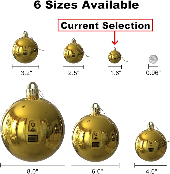 Gold 1.6" Small Christmas Balls Christmas Tree Decoration Ornaments Shatterproof Hanging Balls for Birthday Halloween Holiday Wedding Decorations Set of 36pcs