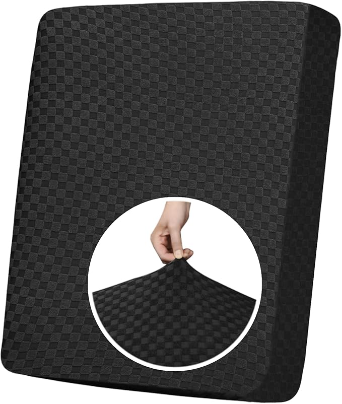 YEMYHOM Stretch Individual Cushion Covers Sofa Chair Seat Cushion Slipcovers Soft Couch Cover Replacement Large Checkered Furniture Protector with Elastic Bottom (1 Pc Cushion Cover, Black)