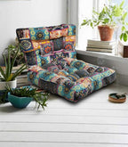 Boho Square Floor Seat Pillows Cushions 22" x 22", Soft Cotton Linen Bohemian Yoga Mandala Meditation Pouf Tatami Floor Pillow Cushion for Living Room Adults & Kids Casual Reading Nooks,Flowers Green