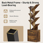 Tree Bookshelf, 6 Tier Bookcase with 2 Storage Racks, Free Standing Tall Wooden Bookcase, Floor Standing Book Shelf Organizer for Living Room, Bedroom, Study, Home Office, Rustic Brown