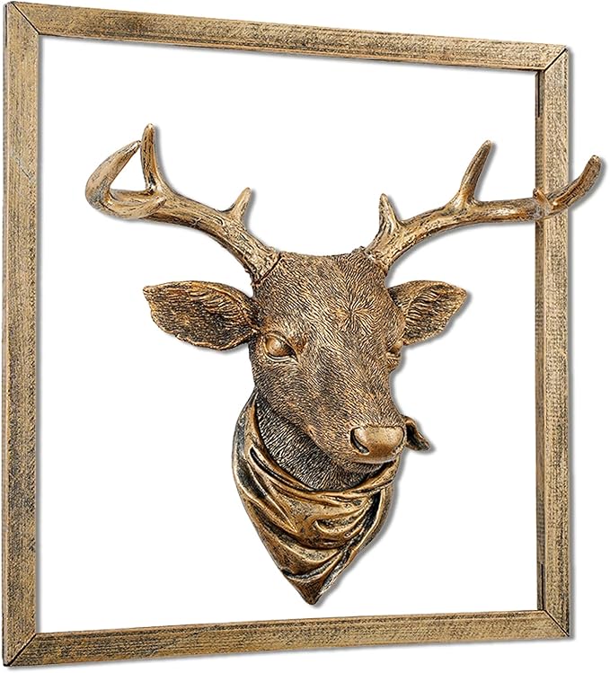 Zotabe 5PCs Animal Heads Wall Decor, Animal Sculptures Wall Dec, Deer Head Wall Mount, Vintage Wall Sculpture, Resin Wall Hanging Decoration for Living Room Bedroom Kitchen Gift (Scarf Stag, 1)