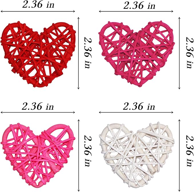 STMK Natural Rattan Decorative Balls, 24 Pcs 2.36" Heart Shaped, for Valentine's Day Decor, DIY Vase Bowl Filler, Wedding Decoration (Red, Rose, Pink, White)