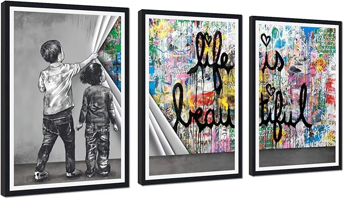 Novatique Street Graffiti Wall Art Graffiti Picture for Bedroom Behind the Curtain Abstract Banksy Art Painting for Living Room Bedroom,24" x 36" x 3pcs
