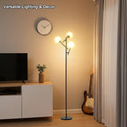 Fiqevs Globe Floor Lamp with 3 Adjustable Glass Ball Lampshade, Black Mid Modern Standing Lamp Bulbs Included, Sputnik Tree Tall Pole Lamp for Living Room, Bedroom