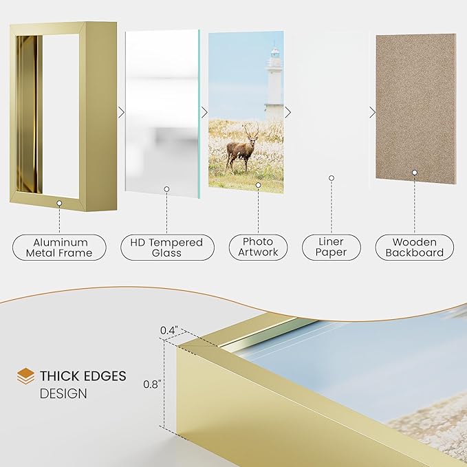 5x10 Aluminum Metal Picture Frame,Tempered Glass Gold Photo Frame 5x10 for Family Photo,Posters,Art,Document to Wall Mount Horizontally or Vertically