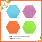 8 Packs Hexagon Felt Pin Board, 12" Bulletin Board with 30 Push Pins, Felt Board for Home Kitchen Office Decor, Self-Adhesive Corkboard Tiles for Walls School Message Photos Memos-Colorful