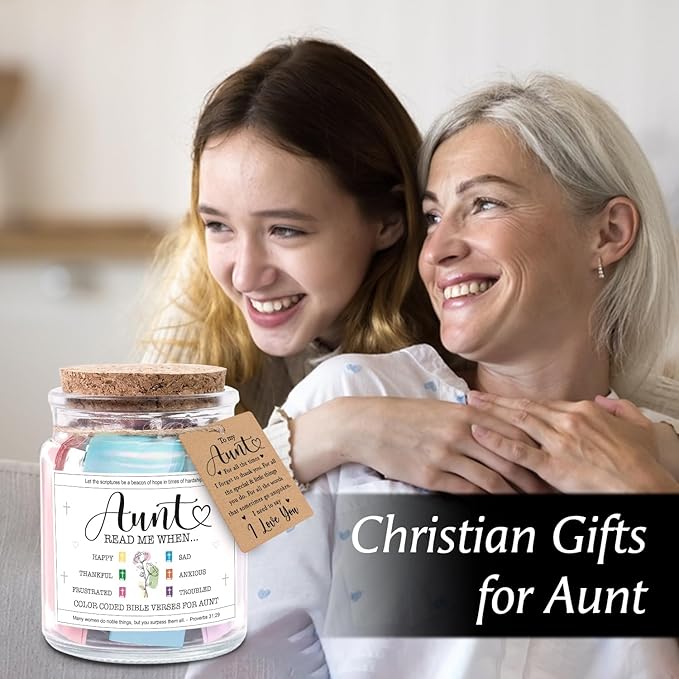 NewEleven Gifts For Aunt - Aunt Birthday Gifts From Niece, Newphew, Kids - Auntie Gift Ideas, Christian Gift For Aunt, Auntie - Bible Verse Jar