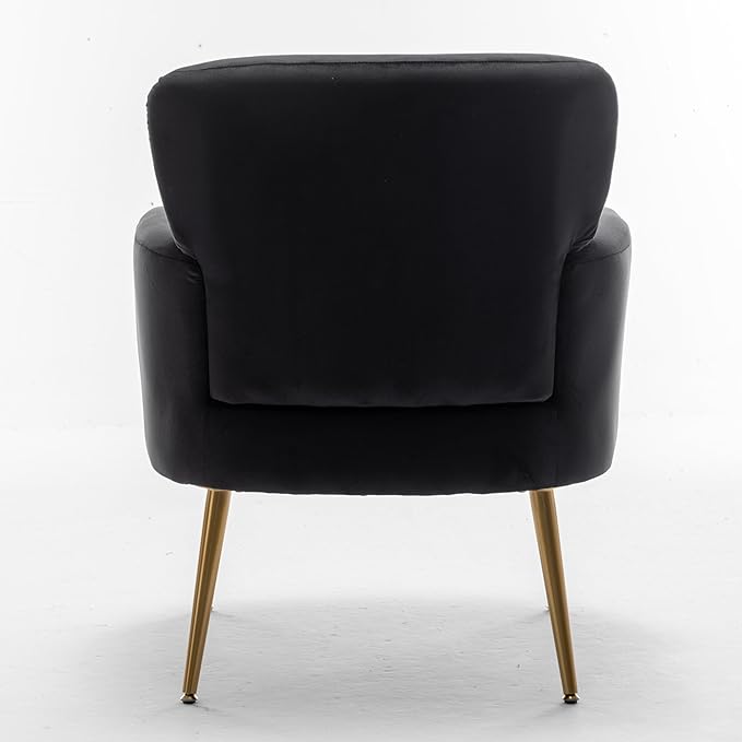 Trendy Velvet Accent Chair with Gold Metal Legs, Upholstered Armchair for Small to Mid-Size Spaces, Modern Living Room, Bedroom, Vanity Desk and Entryway, Black